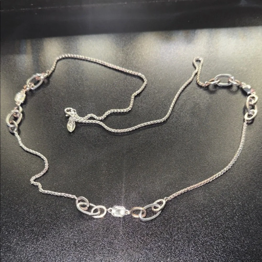 Ann Taylor Silver Linked Necklace with Clear Crystal Accents